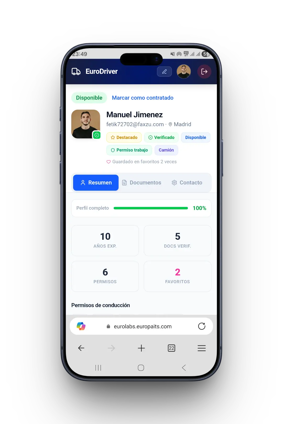 Pantalla de condiciones de salario y rutas en EuroDriver