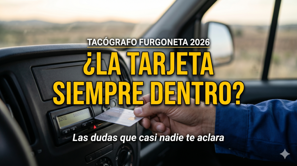 Conductor introduciendo la tarjeta de conductor en el tacógrafo digital de una furgoneta